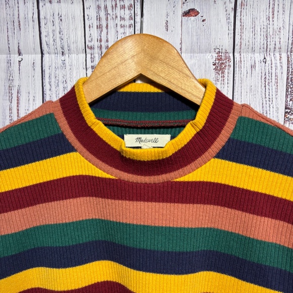 Madewell Ribbed Rainbow Stripe Mock Neck Top Size L - Picture 2 of 8